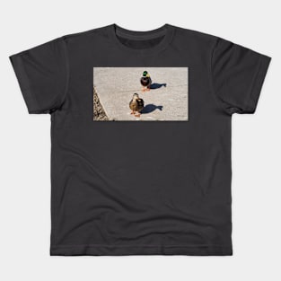 Male and Female Mallard Ducks Waiting On a Sidewalk Kids T-Shirt